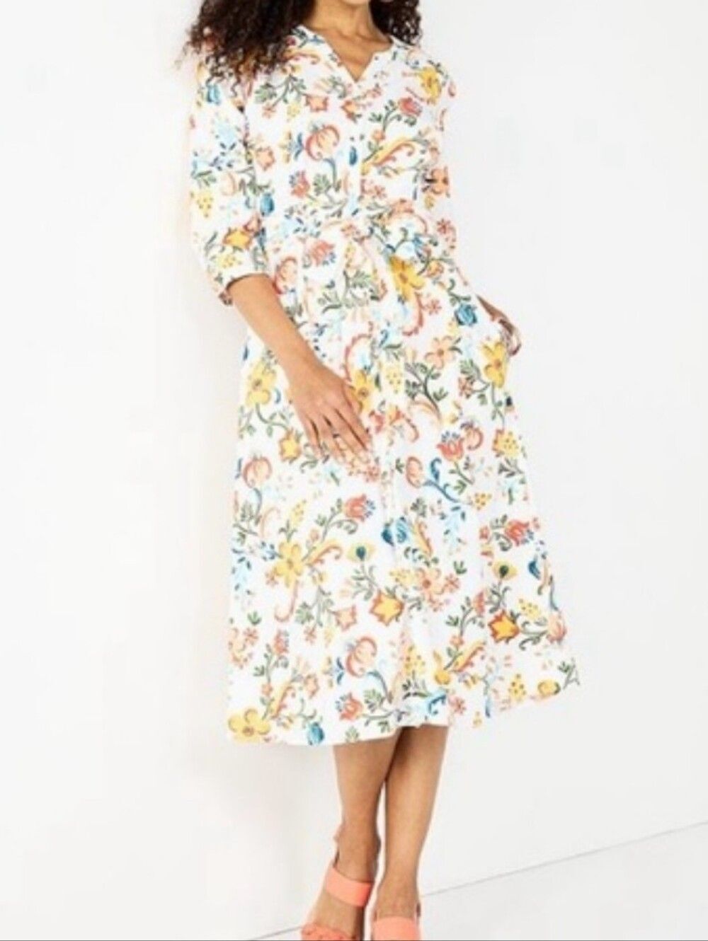 Croft & Barrow Floral Peasant Shirt Dress Plus Size whimsy tie waist midi dress